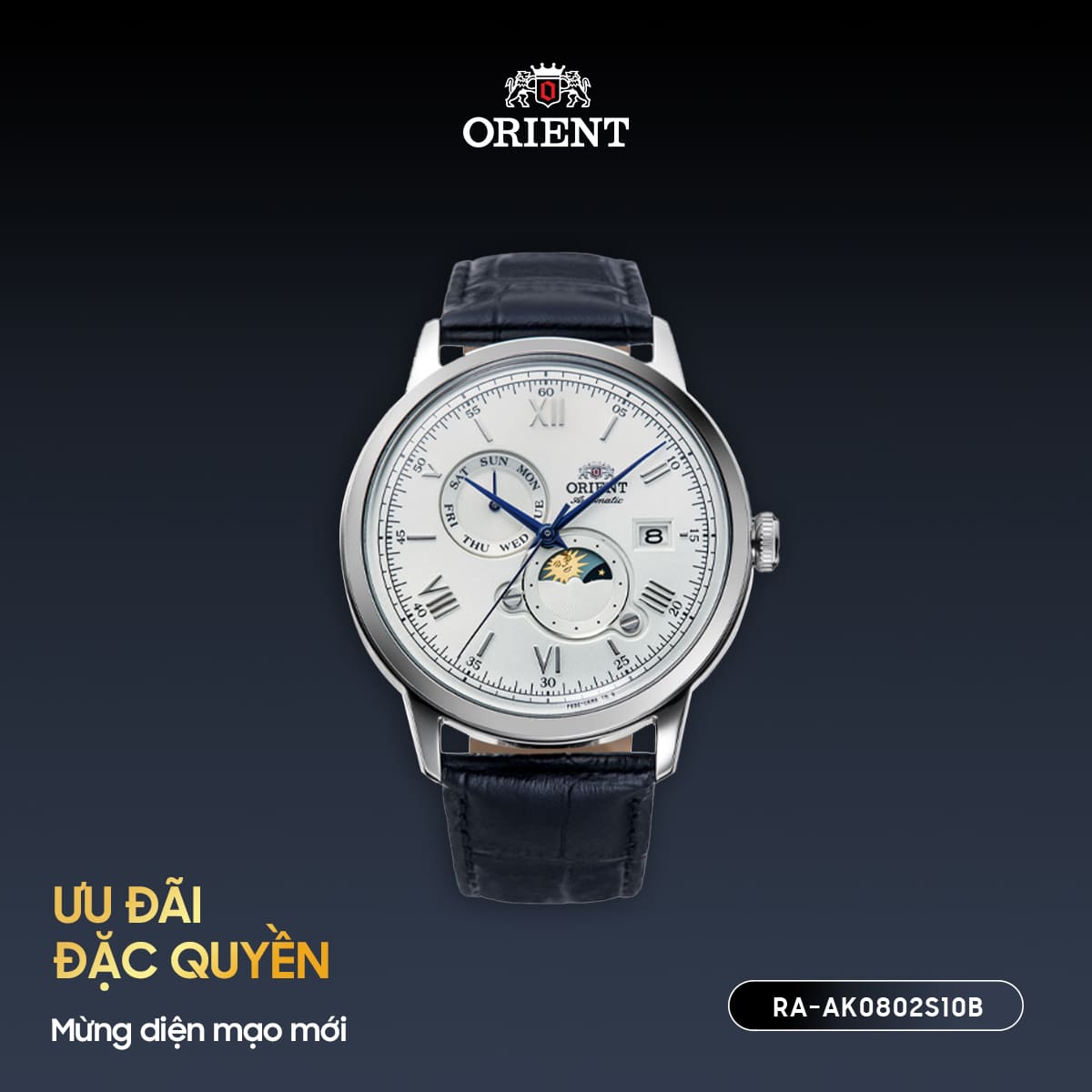 Đồng hồ nam Orient Classic Bambino Sun & Moon RA-AK0802S10B